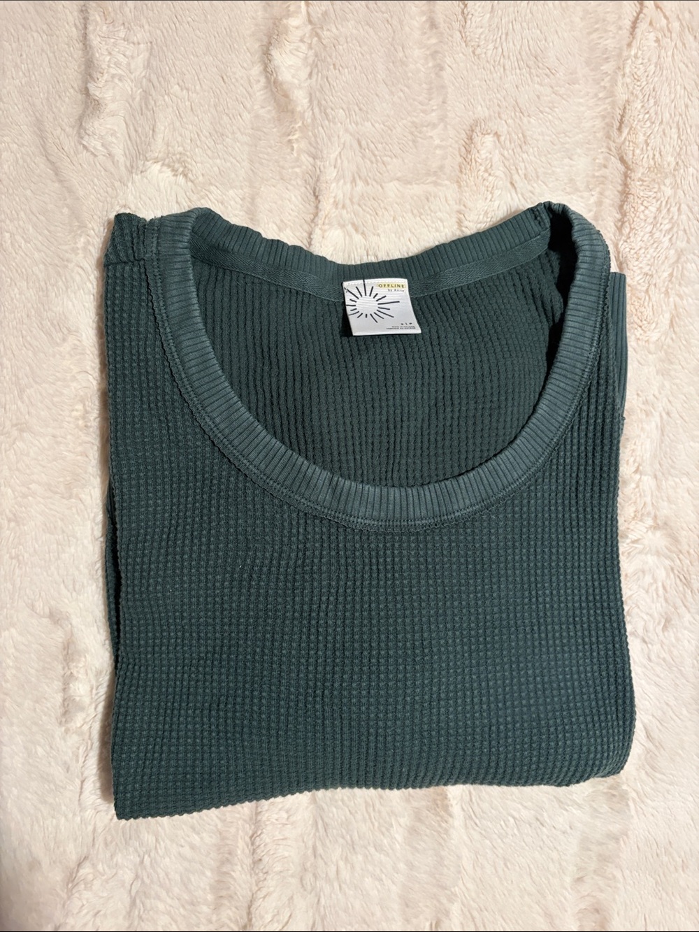 NWOT Aerie offline Dark Green Long Sleeve Oversized Thermal Top Sz XS - Picture 6 of 10